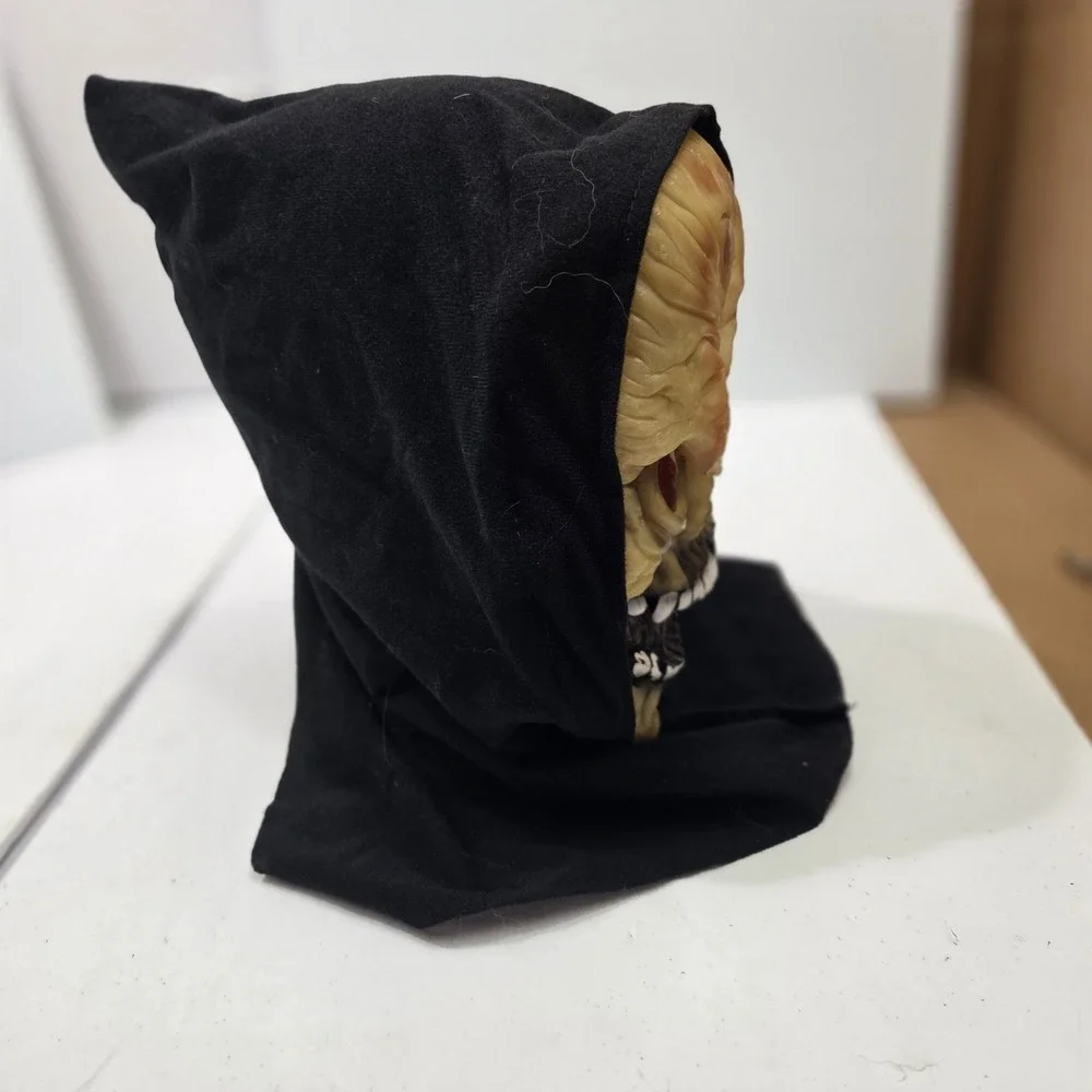Vintage 4 Seasons Hooded Skeleton Skull Halloween Mask 90s Grim Reaper Vinyl...